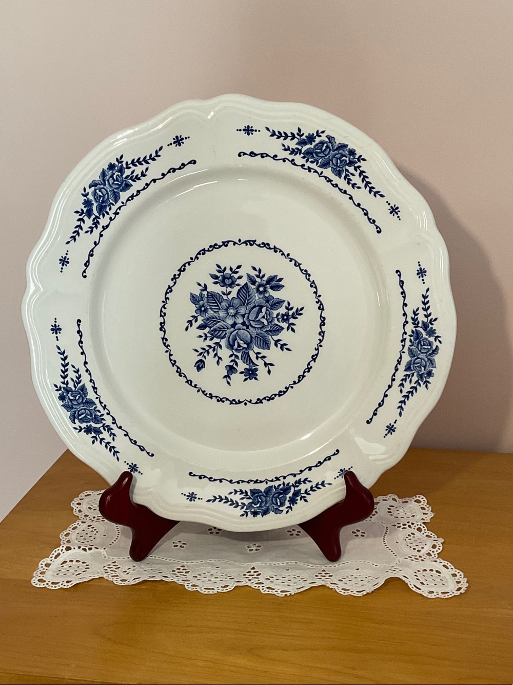 Vintage Ironstone Mayhill Federalist Floral Serving Plate - White & Cobalt Blue